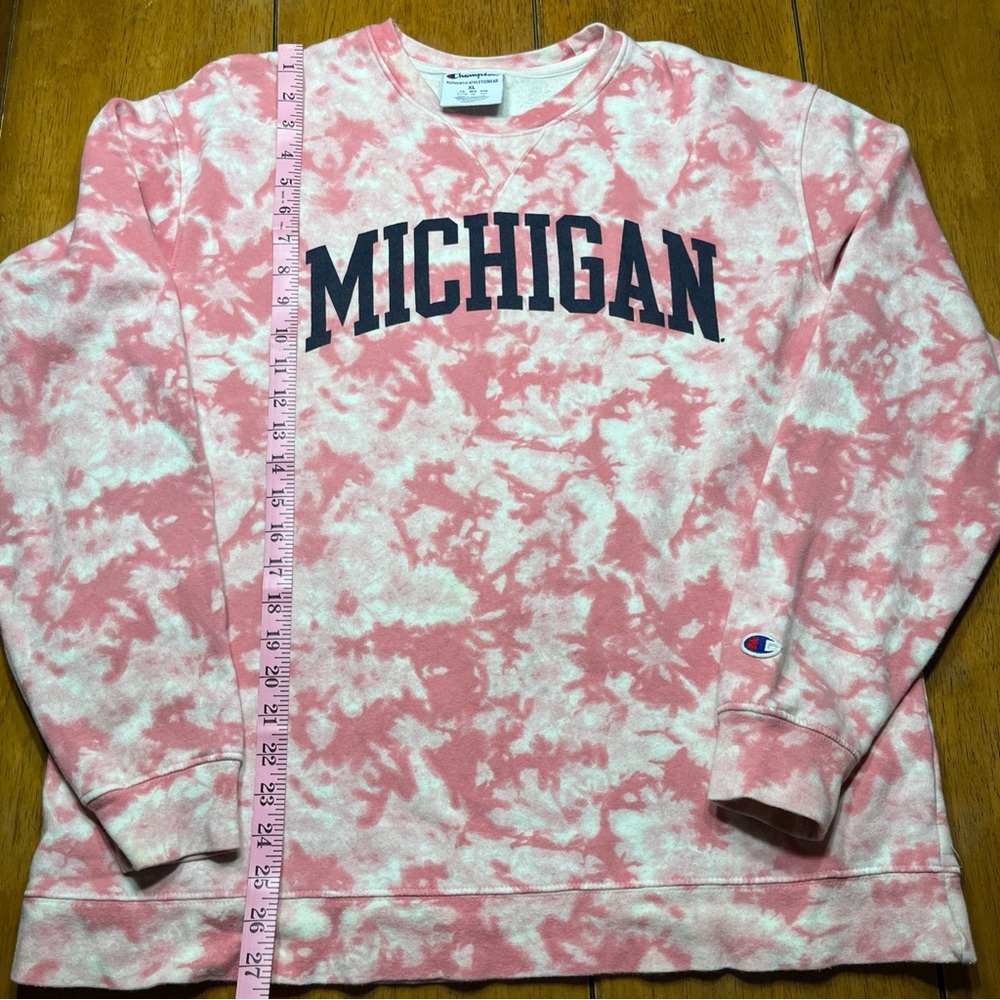 Champion Pink and White Tie-Dye Michigan Sweatshirt